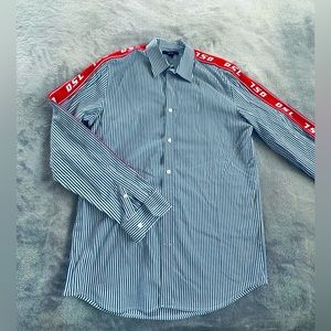 Diesel Womens Blue White Red Logo Shirt Size L